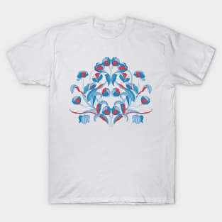 Chinoiserie red and blue tulips illustration T-Shirt